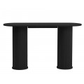 Modern&yacute; čierny konzolov&yacute; stol&iacute;k Bornholm s hladkou ov&aacute;lnou vrchnou doskou a dvomi mohutn&yacute;mi nohami s lamelov&yacute;m reli&eacute;fom 130 cm