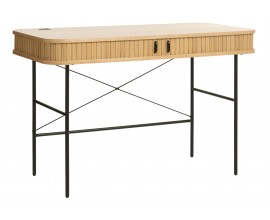 &Scaron;kandin&aacute;vsky p&iacute;sac&iacute; st&ocirc;l Bornholm s &uacute;ložn&yacute;m priestorom v svetlom hnedom dubovom preveden&iacute; s čiernymi nohami 120 cm