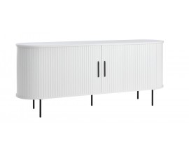 Moderný dvojdverový príborník Bornholm oválneho tvaru v bielej farbe s lamelovým reliéfom a čiernymi detailmi 180 cm