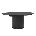 Modern&yacute; čierny jed&aacute;lensk&yacute; st&ocirc;l Bornholm s okr&uacute;hlou doskou s rozkladan&iacute;m na ov&aacute;lnu s lamelovou nohou v čiernej farbe 120-167 cm