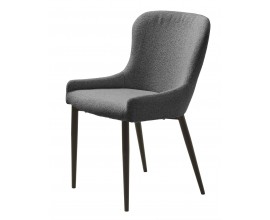 Dizajnov&aacute; modern&aacute; jed&aacute;lensk&aacute; stolička Shariq so zaoblenou chrbtovou opierkou a poťahom z bukl&eacute; v tmavej sivej farbe s čiernymi nohami z kovu