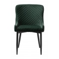 Modern&aacute; zamatov&aacute; stolička Shariq s tmav&yacute;m zelen&yacute;m poťahom s diamantov&yacute;m pre&scaron;&iacute;van&iacute;m a čiernymi kovov&yacute;mi nohami 82 cm