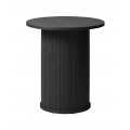 Retro čierny príručný stolík Bornholm s okrúhlou hladkou doskou a širokou valcovitou nohou s vertikálnymi lamelami