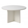 Modern&yacute; okr&uacute;hly konferenčn&yacute; stol&iacute;k Hvidea s podstavou v tvare kr&iacute;ža s rebrovan&yacute;m dekorom vo svetlej sivo b&eacute;žovej farbe 80 cm