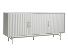 Art deco pr&iacute;born&iacute;k Hvidea s tromi dvierkami s rebrovan&yacute;m reli&eacute;fom s kovov&yacute;mi &uacute;chytkami a piatimi nohami vo svetlom sivo b&eacute;žovom preveden&iacute; v odtieni greige