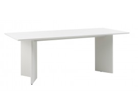 Moderný obdĺžnikový jedálenský stôl Hvidea s dvomi dizajnovými nohami s rebrovaným reliéfom v béžovo sivom odtieni greige 200 cm