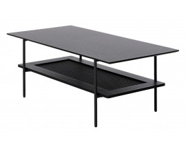 Industri&aacute;lny obdĺžnikov&yacute; čierny konferenčn&yacute; stol&iacute;k Malmo s policou s viedensk&yacute;m ratanov&yacute;m v&yacute;pletom a kovov&yacute;mi nohami 110 cm