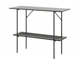 Industriálny moderný čierny konzolový stolík Malmo s obdĺžnikovou doskou a policou s ratanovým viedenským výpletom 100 cm