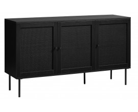 Industri&aacute;lny retro čierny pr&iacute;born&iacute;k Malmo s tromi dvierkami s ratanov&yacute;m viedensk&yacute;m v&yacute;pletom a kovov&yacute;mi nohami 140 cm