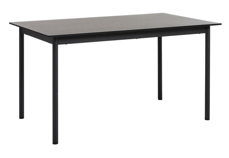 Moderný jedálenský stôl Malmo v čiernom prevedení s obdĺžnikovou melamínovou doskou a štyrmi nohami z kovu
