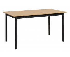 Modern&yacute; obdĺžnikov&yacute; jed&aacute;lensk&yacute; st&ocirc;l Malmo s doskou vo  svetlom hnedom dubovom dekore s čiernymi kovov&yacute;mi nohami 140 cm