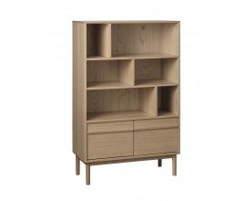 &Scaron;kandin&aacute;vska knižnica Petrona s dvojdverovou skrinkou a &scaron;iestimi asymetrick&yacute;mi policami v dubovom hnedom preveden&iacute; 140 cm