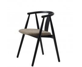 Luxusn&aacute; &scaron;kandin&aacute;vska mas&iacute;vna jed&aacute;lensk&aacute; stolička Cordel s obdĺžnikov&yacute;m čal&uacute;nen&yacute;m sedadlom s mel&iacute;rovan&yacute;m poťahom s hnedej a sivej farbe s kon&scaron;trukciou z dubov&eacute;ho dreva v čiernom preveden&iacute; s operadlom v tvare U so &scaron;ikm&yacute;mi nohami