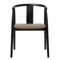 Luxusn&aacute; modern&aacute; jed&aacute;lensk&aacute; stolička Cordel s čiernym mas&iacute;vnym dubov&yacute;m r&aacute;mom a čal&uacute;nen&yacute;m sedadlom s hnedosivej farbe 77 cm