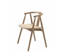 Luxusn&aacute; modern&aacute; mas&iacute;vna jed&aacute;lensk&aacute; stolička Cordel s dubovou kon&scaron;trukciou s pr&iacute;rodnej svetlej hnedej farbe s priznanou kresbou letokruhov s opierkou v tvare U so zo&scaron;ikmen&yacute;mi nohami a sedadlom s papierov&yacute;m kordov&yacute;m v&yacute;pletom vo svetlej b&eacute;žovej farbe