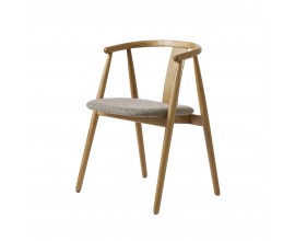 Luxusn&aacute; modern&aacute; mas&iacute;vna jed&aacute;lensk&aacute; stolička Cordel so svetlou hnedou dubovou kon&scaron;trukciou s priznanou kresbou letokruhov s opierkou v tvare U a &scaron;ikm&yacute;mi nohami s čal&uacute;nen&yacute;m sedadlom s mel&iacute;rovan&yacute;m poťahom v hnedosivej farbe