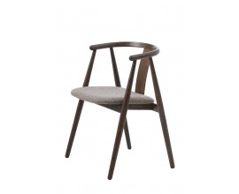 Luxusn&aacute; modern&aacute; mas&iacute;vna jed&aacute;lensk&aacute; stolička Cordel s čal&uacute;nen&iacute;m a mel&iacute;rovan&yacute;m poťahom s odtieňoch hnedej a sivej z kon&scaron;trukciou z dubov&eacute;ho dreva v tmavom hnedom lakovan&iacute; so &scaron;ikm&yacute;mi nohami a opierkou v tvare U