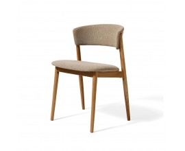 Modern&aacute; svetl&aacute; hned&aacute; dubov&aacute; jed&aacute;lensk&aacute; stolička Malia s mas&iacute;vnou kon&scaron;trukciou a penov&yacute;m čal&uacute;nen&iacute;m na opierke a sedadle s poťahom so ženilkov&yacute;m fini&scaron;om v b&eacute;žovom mel&iacute;rovanom preveden&iacute;