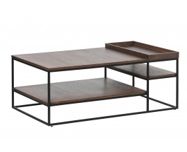 Industriálny obdĺžnikový konferenčný stolík Soldo s tmavou hnedou dubovou doskou a policou s čiernym kovovým rámom 120 cm