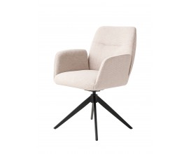 Dizajnov&eacute; čal&uacute;nen&eacute; jed&aacute;lensk&eacute; kreslo Jens s poťahom z mikrovl&aacute;kna v slonovinovej b&eacute;žovej farbe s otočnou podstavou z kovu v čiernej farbe so &scaron;tyrmi nohami