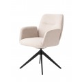 Dizajnové čalúnené jedálenské kreslo Jens s poťahom z mikrovlákna v slonovinovej béžovej farbe s otočnou podstavou z kovu v čiernej farbe so štyrmi nohami