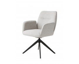 Industri&aacute;lne dizajnov&eacute; svetl&eacute; siv&eacute; otočn&eacute; jed&aacute;lensk&eacute; kreslo Jens s poťahom z mikrovl&aacute;kna so ženilkovou povrchovou &uacute;pravou s jemn&yacute;m leskom a podstavou so &scaron;tyrmi nohami z kovu v čiernej farbe