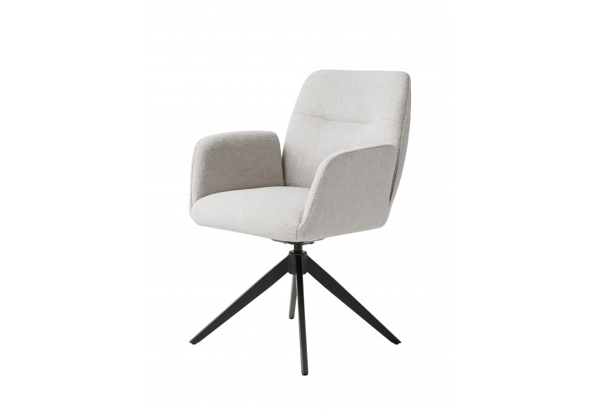 Industriálne dizajnové svetlé sivé otočné jedálenské kreslo Jens s poťahom z mikrovlákna so ženilkovou povrchovou úpravou s jemným leskom a podstavou so štyrmi nohami z kovu v čiernej farbe