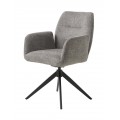 Moderné sivé jedálenské kreslo Jens s melírovaným hladko tkaným poťahom s opierkami na ruky a penovým čalúnením s podstavou s kovu s otočným mechanizmom sedadla a štyrmi šikmými nohami v čiernej farbe