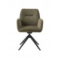 Modern&aacute; olivov&aacute; zelen&aacute; jed&aacute;lensk&aacute; stolička Jens s otočn&yacute;m sedadlom s mel&iacute;rovan&yacute;m čal&uacute;nen&iacute;m a čiernou kovovou podstavou 88 cm