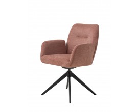 Moderná otočná jedálenská stolička Jens s opierkami na ruky s melírovaným ružovým poťahom a čiernou podstavou 88 cm