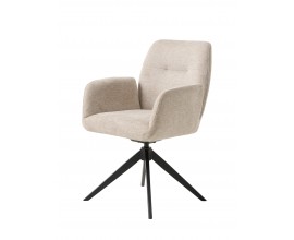 Modern&aacute; dizajnov&aacute; otočn&aacute; jed&aacute;lensk&aacute; stolička Jens s opierkami na ruky s b&eacute;žov&yacute;m čal&uacute;nen&iacute;m v pieskovom odtieni a čiernou kovovou podstavou so &scaron;tyrmi nohami