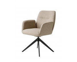 Dizajnov&eacute; modern&eacute; otočn&eacute; jed&aacute;lensk&eacute; kreslo Jens s opierkami na ruky a poťahom z mikrovl&aacute;kna so ženilkovou povrchovou &uacute;pravou v odtieni taupe v hnedosivej farbe s podstavou z kovu so &scaron;tyrmi nohami v čiernej farbe