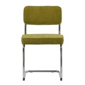 Modern&aacute; chr&oacute;mov&aacute; jed&aacute;lensk&aacute; stolička Bente s leskl&yacute;m konzolov&yacute;m r&aacute;mom a menčestrov&yacute;m čal&uacute;nen&iacute;m v teplej zelenej farbe 84 cm