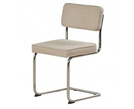 Retro chr&oacute;mov&aacute; jed&aacute;lensk&aacute; stolička Bente s konzolovou kon&scaron;trukciou z kovu s leskl&yacute;m povrchom s čal&uacute;nen&yacute;m sedadlom a operadlom s poťahom zo &scaron;trukt&uacute;rovanej l&aacute;tky s mel&iacute;rovan&yacute;m efektom v pieskovej b&eacute;žovej farbe