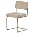 Retro chrómová jedálenská stolička Bente s konzolovou konštrukciou z kovu s lesklým povrchom s čalúneným sedadlom a operadlom s poťahom zo štruktúrovanej látky s melírovaným efektom v pieskovej béžovej farbe