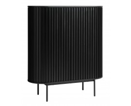 Modern&aacute; čierna ov&aacute;lna barov&aacute; skrinka Odense s posuvn&yacute;mi dvierkami bez &uacute;chytiek s 3D lamelov&yacute;m dekorom a kovov&yacute;mi nohami 125 cm 