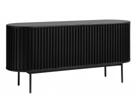 Luxusn&yacute; modern&yacute; ov&aacute;lny pr&iacute;born&iacute;k Odense s dvomi posuvn&yacute;mi dvierkami s lamelov&yacute;m dizajnom v čiernej farbe 160 cm