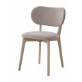 Moderná masívna béžová jedálenská stolička Bronco s konštrukciou z dubového dreva so svetlým bieleným efektom s čalúneným sedadlom a oválnou opierkou so štruktúrovaným poťahom v melírovanom prevedení