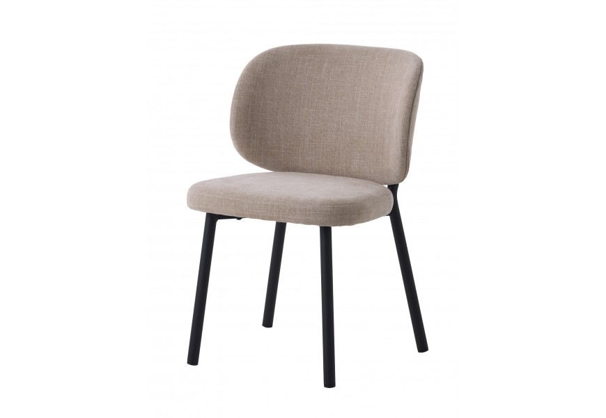 Moderná dizajnová jedálenská stolička Foxy s poťahom s jemným zamatovým ženilkovým finišom s melírovaným efektom v pieskovej béžovej farbe s kovovými nohami v čiernej farbe
