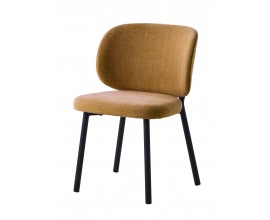 Modern&aacute; dizajnov&aacute; jed&aacute;lensk&aacute; stolička Foxy s čal&uacute;nen&iacute;m a poťahom s mel&iacute;rovan&yacute;m efektom s jemn&yacute;m zamatov&yacute;m leskom v horčicovej žltej fare s mohutnou ov&aacute;lnou opierkou s kovov&yacute;mi nohami v čiernom matnom preveden&iacute;