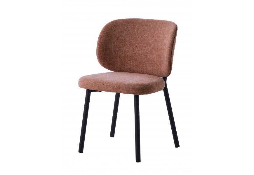 Moderná dizajnová staroružová jedálenská stolička Foxy s oválnou opierkou a čalúnením so ženilkovým melírovaným poťahom so štyrmi nohami z kovu v čiernej farbe