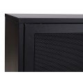 Industri&aacute;lny čierny kovov&yacute; pr&iacute;born&iacute;k Vejle s policami a dvomi posuvn&yacute;mi dvierkami s perforovan&yacute;m polopriehľadn&yacute;m vzorom 160 cm