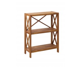 Vidiecky n&iacute;zky reg&aacute;l Lixi s dvomi policami a kr&iacute;žov&yacute;mi v&yacute;stuhami z dubov&eacute;ho dreva v pr&iacute;rodnej hnedej farbe 84 cm