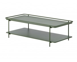 Modern&yacute; konferenčn&yacute; stol&iacute;k Koge s obdĺžnikovou vrchnou doskou a policou z kovu v olivovej zelenej farbe 110 cm