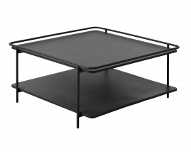 Industri&aacute;lny &scaron;tvorcov&yacute; konferenčn&yacute; stol&iacute;k Koge s policou a doskou s vyv&yacute;&scaron;en&yacute;m okrajom z kovu v čiernej farbe 75 cm