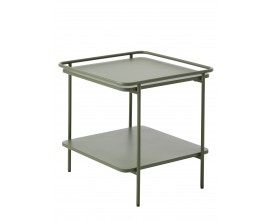 Modern&yacute; &scaron;tvorcov&yacute; pr&iacute;ručn&yacute; stol&iacute;k Koge z kovu v olivovej zelenej farbe s policou 45 cm