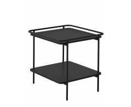 Industri&aacute;lny kovov&yacute; pr&iacute;ručn&yacute; stol&iacute;k Koge so &scaron;tvorcovou vrchnou doskou a policou v čiernom preveden&iacute; 45 cm