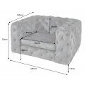 Luxusn&eacute; chesterfield kreslo Modern Barock v tmavosivej farbe so zamatov&yacute;m poťahom a strieborn&yacute;mi nožičkami z kovu 120 cm 