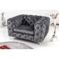 Luxusn&eacute; chesterfield kreslo Modern Barock v tmavosivej farbe so zamatov&yacute;m poťahom a strieborn&yacute;mi nožičkami z kovu 120 cm 