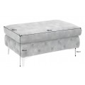 Luxusn&aacute; glamour taburetka Modern Barock so siv&yacute;m zamatov&yacute;m poťahom s chesterfield pre&scaron;&iacute;van&iacute;m so strieborn&yacute;mi nožičkami 92 cm 